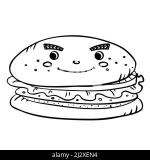 Fastfood-Burger mit Cutlet, Pmidor und Salat. Vektor im Doodle-Stil Stock Vektor