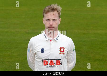 Adam Wheater von Essex in County Championship Kit während des Essex CCC Press Day am 4.. April 2022 auf dem Cloud County Ground Stockfoto