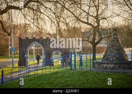 Cottam, Preston, Lancashire. Torbogen am Cottam Way Stockfoto