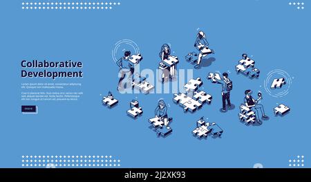 Banner zur gemeinsamen Entwicklung. Geschäftskonzept der Teamarbeit und der Partnerschaftsstrategie. Vektor Landing Page der Zusammenarbeit im Büro mit Stock Vektor