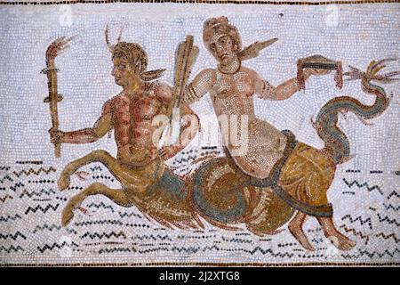 Tunesien, tunesische Zentralküste, El Jem, El Jem Museum, römisches Mosaik, 2. und 3. Jahrhundert Stockfoto