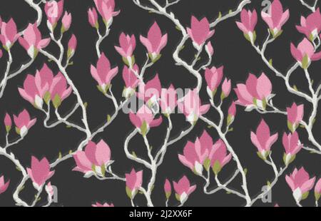 Nahtlos Blühender Frühling Magnolia Blumenmuster Stockfoto