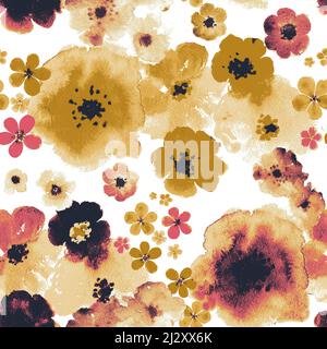 Nahtloses gelbes Aquarell-Muster mit Blümchenmuster Stockfoto