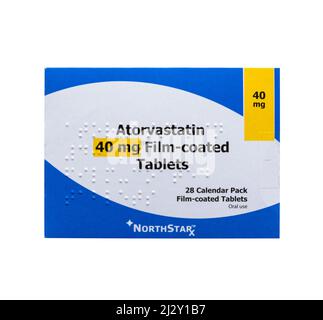 Northstar Atorvastatin 40 mg Filmbeschichtete Tabletten 28 Calendar Pack Tablette Box Stockfoto