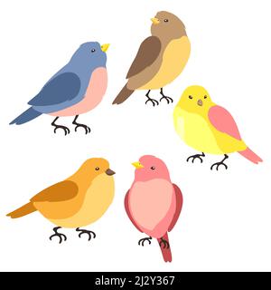 Set von stilisierten Vögeln. Bild von wilden Birdie in einfachem Stil. Stock Vektor