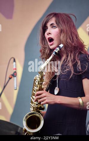 Abi Harding, The Zutons, V2005, Hylands Park, Chelmsford, Essex, Großbritannien - 20. August 2005 Stockfoto