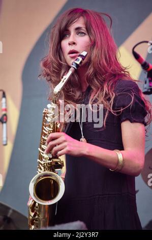 Abi Harding, The Zutons, V2005, Hylands Park, Chelmsford, Essex, Großbritannien - 20. August 2005 Stockfoto