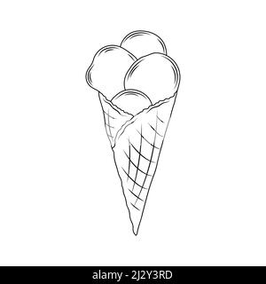 Schöner Vektor handgezeichneter Waffelkegel mit Eiscreme Illustration. Detailreiches Retro-Bild. Vintage Skizzenelement für Etiketten, Verpackung und Stock Vektor