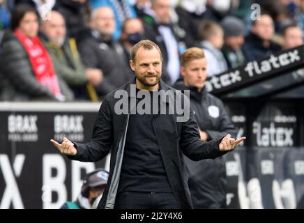 Trainer Bo SVENSSON (MZ) Geste, Geste Fußball 1. Bundesliga, 28. Spieltag, Borussia Monchengladbach (MG) - FSV FSV FSV Mainz 05 (MZ), am 3.. April 2022 in Borussia Monchengladbach/Deutschland. #Die DFL-Vorschriften verbieten die Verwendung von Fotos als Bildsequenzen und/oder quasi-Video # Â Stockfoto