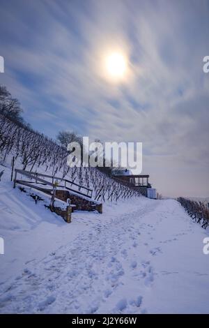 Winter in Handthal, Oberschwarzach, Schweinfurt, Unterfranken, Franken, Bayern, Deutschland, Europa Stockfoto