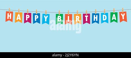 Happy Birthday Party Fahnen Banner auf blauem Hintergrund Stock Vektor