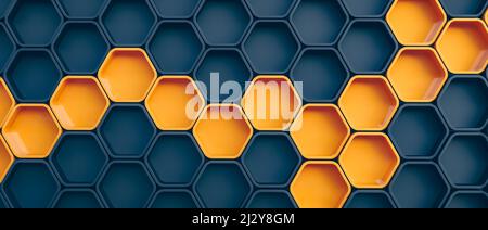 Abstrakter geometrischer Hintergrund mit sechseckigen Zellen. 3D Rendern. Stockfoto