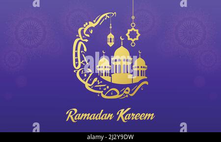 Islamischer Ramadan Kareem Grußvorlagen, Karte, Bannerdesign mit Laternen, Moschee, arabische Kalligraphie Stock Vektor