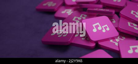 Musikalische Symbole für Banner des Festivals, Print-Design, Melodieaufnahme, Design-Rückenschichten. Vorlage musikalische Notation Sinfonie Zeichen, Noten für Klang Stockfoto