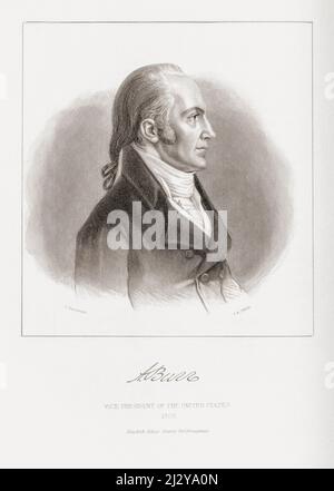 Aaron Burr Junior, 1756–1836. Dritter Vizepräsident der Vereinigten Staaten (1801–1805). Unterschrift von Aaron Burr. Nach einem Stich von Henry Wright Smith, nach einem Gemälde von John Vanderlyn, Stockfoto