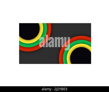 Schwarzer Verlaufsmonat. Abstraktes rotes, gelbes, grünes Kreisbanner auf schwarzem Hintergrund. Platz für Text kopieren. Kunstdarstellung. Stock Vektor