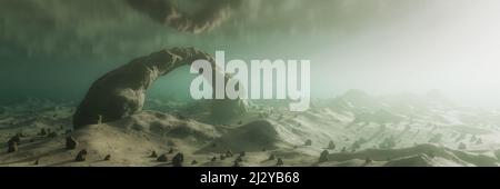 Zerklüftete Landschaft Gelände Unterwasser Dunkle Szene. Stockfoto