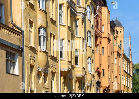 Stadthäuser im Jugendstilviertel Katajanokka, Helsinki, Finnland Stockfoto