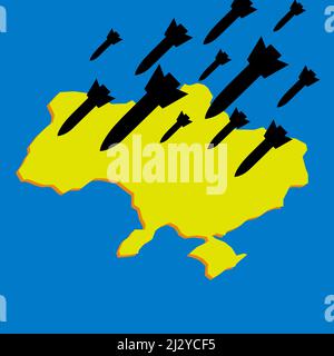 Kein Krieg in der Ukraine Konzeptdarstellung mit Länderkarte und Luftbombenangriff Stock Vektor