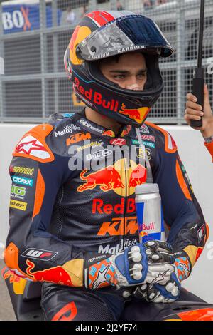 Jorge Martin (Red Bull KTM Ajo) vor dem Start zum Moto2. Rennen während des HJC Helmets Motorrad Grand Prix Deutschland am 7t. Juli auf dem Sachsenring Stockfoto