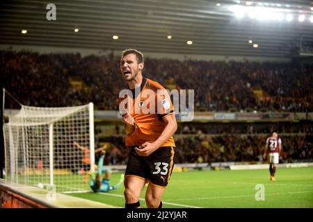 Leo Bonatini feiert sein Ziel. Wolverhampton Wanderers gegen Aston Villa bei Molineux 14/10/2017 - Sky Bet Championship Stockfoto