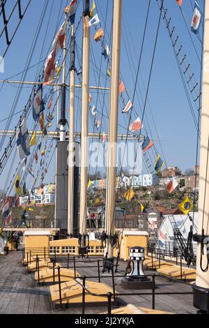 An Deck bei Brunels SS Great Britain Dampfschiff, im Museum in Bristol, Großbritannien. Stockfoto