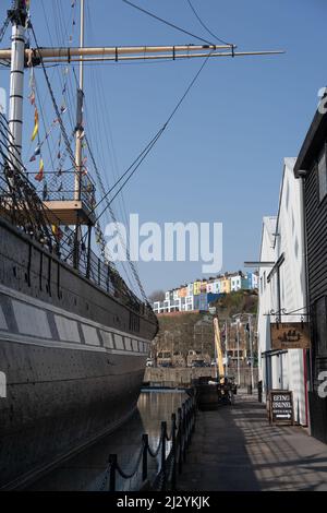 Dockside am Brunel's SS Great Britain Dampfschiff, im Museum in Bristol, Großbritannien. Stockfoto