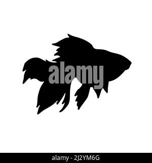 Vektor flache schwarze Silhouette von goldenen Fischen isoliert auf weißem Hintergrund Stock Vektor