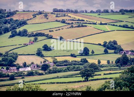 Wales, Offa's Dyke Fußweg. Blick vom Fußweg auf das Hamlet von Pandy. Monmouthshire. Stockfoto