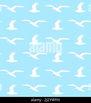 Vektor nahtloses Muster der weißen fliegenden Möwe Silhouette auf blauem Hintergrund isoliert Stock Vektor