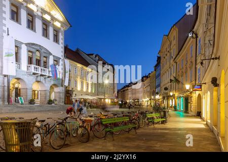 Ljubljana; Mestni trg, Marktplatz, Rathaus, Mestna Hisa Stockfoto