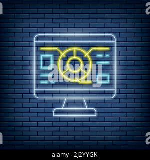 Vektorgrafikdiagramm, Programmierung, seo Neon-Zeichen. Vektorgrafik im Neon-Stil. Stock Vektor