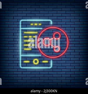 Vector Social Media Link, Verbindung, Netzwerk Neon-Zeichen. Vektorgrafik im Neon-Stil. Stock Vektor