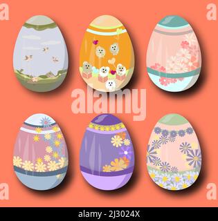 Ein Satz bemalter Eier zu Ostern Stock Vektor