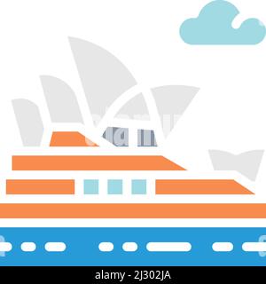 Kiew, Ukraine - 1. März 2022: Vector Sydney Opera House, Australien, Wahrzeichen mit weißer Linie. Stock Vektor