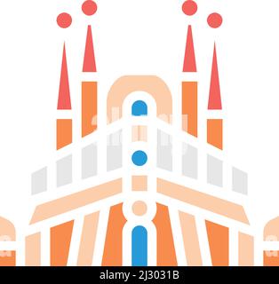 Kiew, Ukraine - 1. März 2022: Vector Sagrada Familia, Spanien, Wahrzeichen weiße Linie Symbol. Stock Vektor