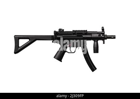 Luftpistole Moderne pneumatische Waffe für Air Soft, Sport und Unterhaltung. Ein Dummy, eine Kopie einer echten Pistole. Isolieren auf weißem Hintergrund. Stockfoto