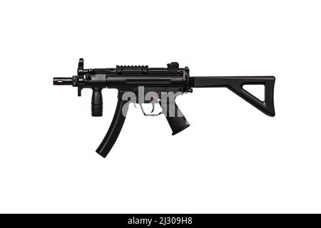 Luftpistole Moderne pneumatische Waffe für Air Soft, Sport und Unterhaltung. Ein Dummy, eine Kopie einer echten Pistole. Isolieren auf weißem Hintergrund. Stockfoto