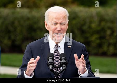 Washington, Usa. 04. April 2022. 4. April 2022 - Washington, DC, USA: Präsident Joe Biden spricht bei einer Veranstaltung über den LKW-Aktionsplan der Regierung. (Foto: Michael Brochstein/Sipa USA) Quelle: SIPA USA/Alamy Live News Stockfoto