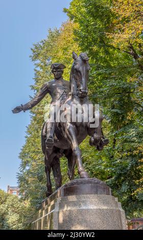 BOSTON, USA - SEP 12, 2017: Reiterstatue von Paul Revere in Boston, Massachusetts Stockfoto