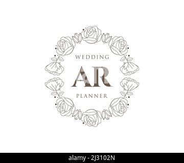 AR Initials Letter Hochzeit Monogram Logos Kollektion, handgezeichnete moderne minimalistische und florale Vorlagen für Einladungskarten, Save the Date, elegant Stock Vektor