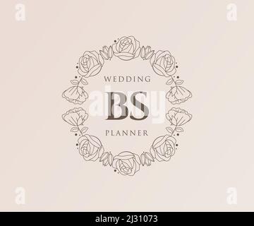 BS Initials Letter Hochzeit Monogram Logos Kollektion, handgezeichnete moderne minimalistische und florale Vorlagen für Einladungskarten, Save the Date, elegant Stock Vektor