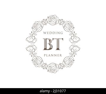 BT Initials Letter Hochzeitslogos Kollektion, handgezeichnete moderne minimalistische und florale Vorlagen für Einladungskarten, Save the Date, elegant Stock Vektor