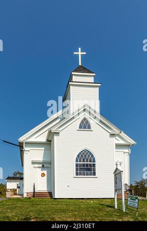 PHENOBSCOT, USA - SEP 17, 2017: Weiße Holzkirche der united Methodist Church in Penobscot. Stockfoto