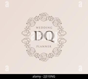 DQ Initials Letter Hochzeit Monogram Logos Kollektion, handgezeichnete moderne minimalistische und florale Vorlagen für Einladungskarten, Save the Date, elegant Stock Vektor