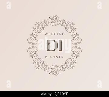 DI Initialen Brief Hochzeit Monogram Logos Kollektion, handgezeichnete moderne minimalistische und florale Vorlagen für Einladungskarten, Save the Date, elegant Stock Vektor