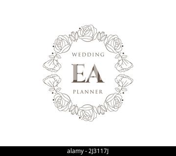 EA Initials Letter Hochzeitslogos Kollektion, handgezeichnete moderne minimalistische und florale Vorlagen für Einladungskarten, Save the Date, elegant Stock Vektor