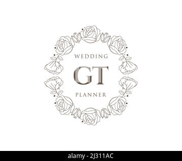 GT Initials Letter Hochzeitslogos Kollektion, handgezeichnete moderne minimalistische und florale Vorlagen für Einladungskarten, Save the Date, elegant Stock Vektor