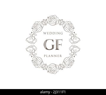 GF Initials Letter Hochzeitslogos Kollektion, handgezeichnete moderne minimalistische und florale Vorlagen für Einladungskarten, Save the Date, elegant Stock Vektor