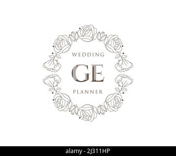 GE Initials Letter Wedding Monogram Logos Kollektion, handgezeichnete moderne minimalistische und florale Vorlagen für Einladungskarten, Save the Date, elegant Stock Vektor